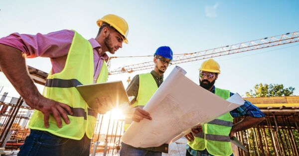 Men looking at construction plan image